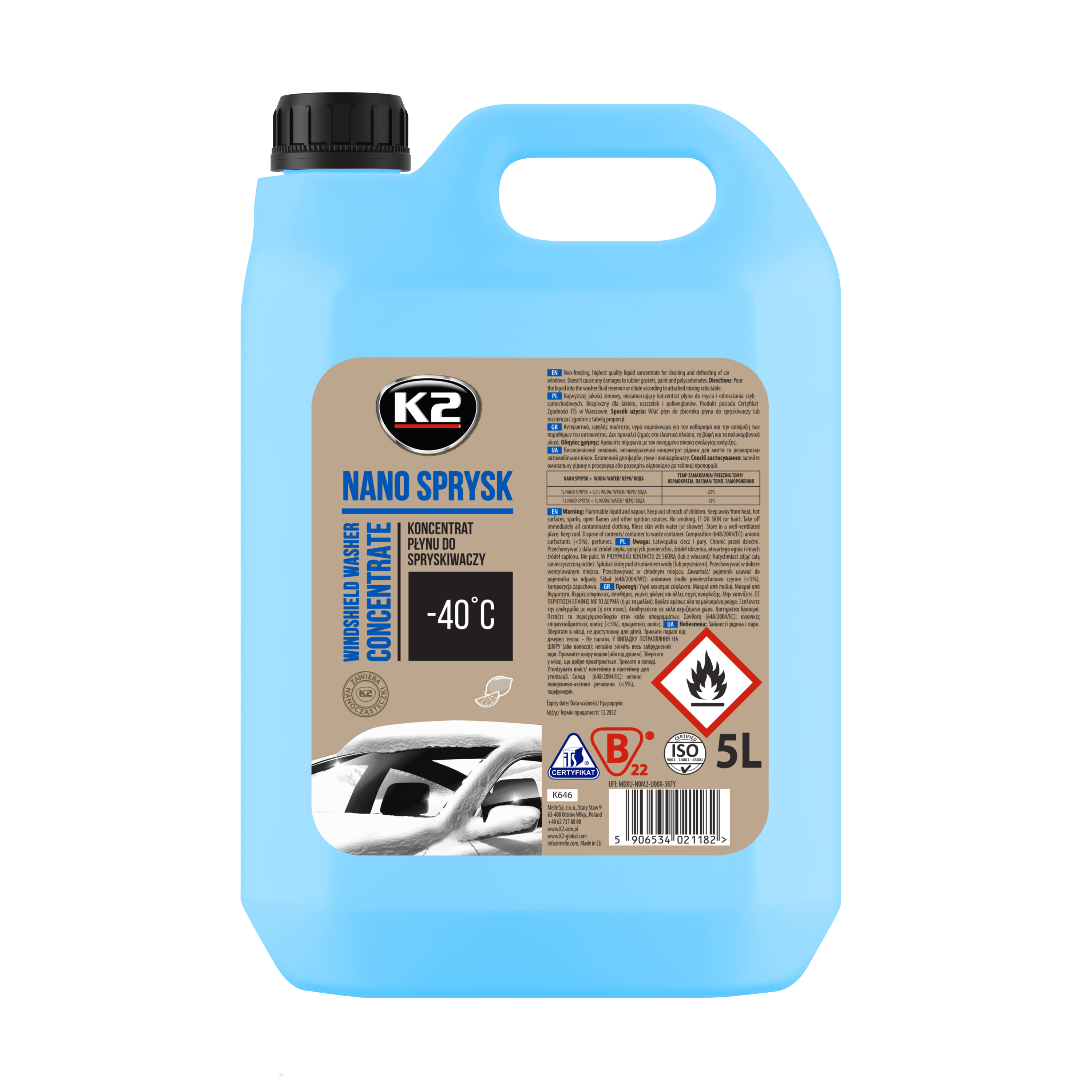 Ilustracja K2 K646 K2 PŁYN ZIMOWY DO SPRYSKIWACZY NANO SPRYSK -40C 5L (!)